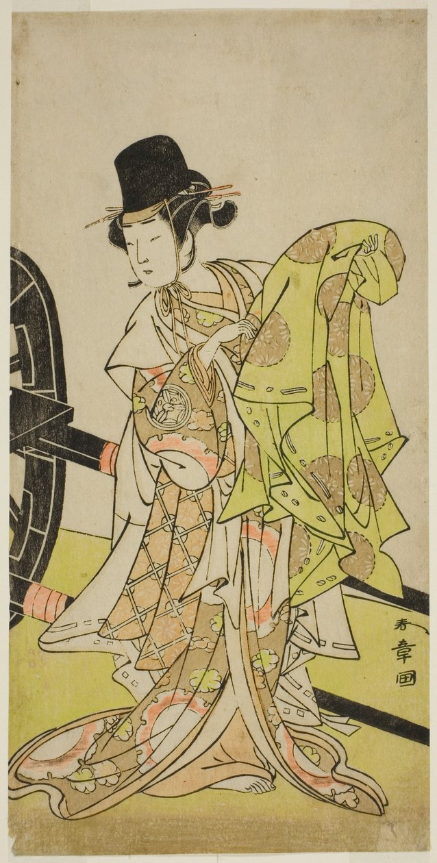 O ator Yamashita Kinsaku II como Tsukimasu, atuando como Sakura-maru, na peça Miya-bashira Iwao no Butai, apresentada no Teatro Morita no Sétimo Mês, 1773 de Katsukawa Shunsho