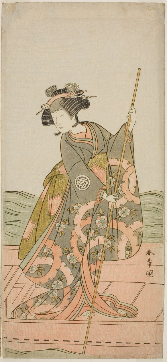 O ator Yoshizawa Iroha I como a princesa Yosooi (Yosooi Hime) na peça Kikujido Shuen no Iwaya, apresentada no Teatro Morita no décimo primeiro mês, 1775 de Katsukawa Shunsho