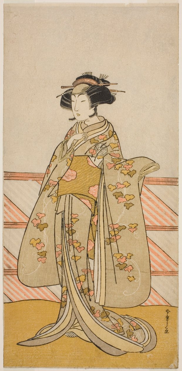 O Ator Yoshizawa Iroha I como Tamamo no Mae (?) na Peça Sakuya Kono Hana no Kaomise (?), Apresentada no Teatro Nakamura (?) no Décimo Primeiro Mês, 1776 (?) de Katsukawa Shunsho