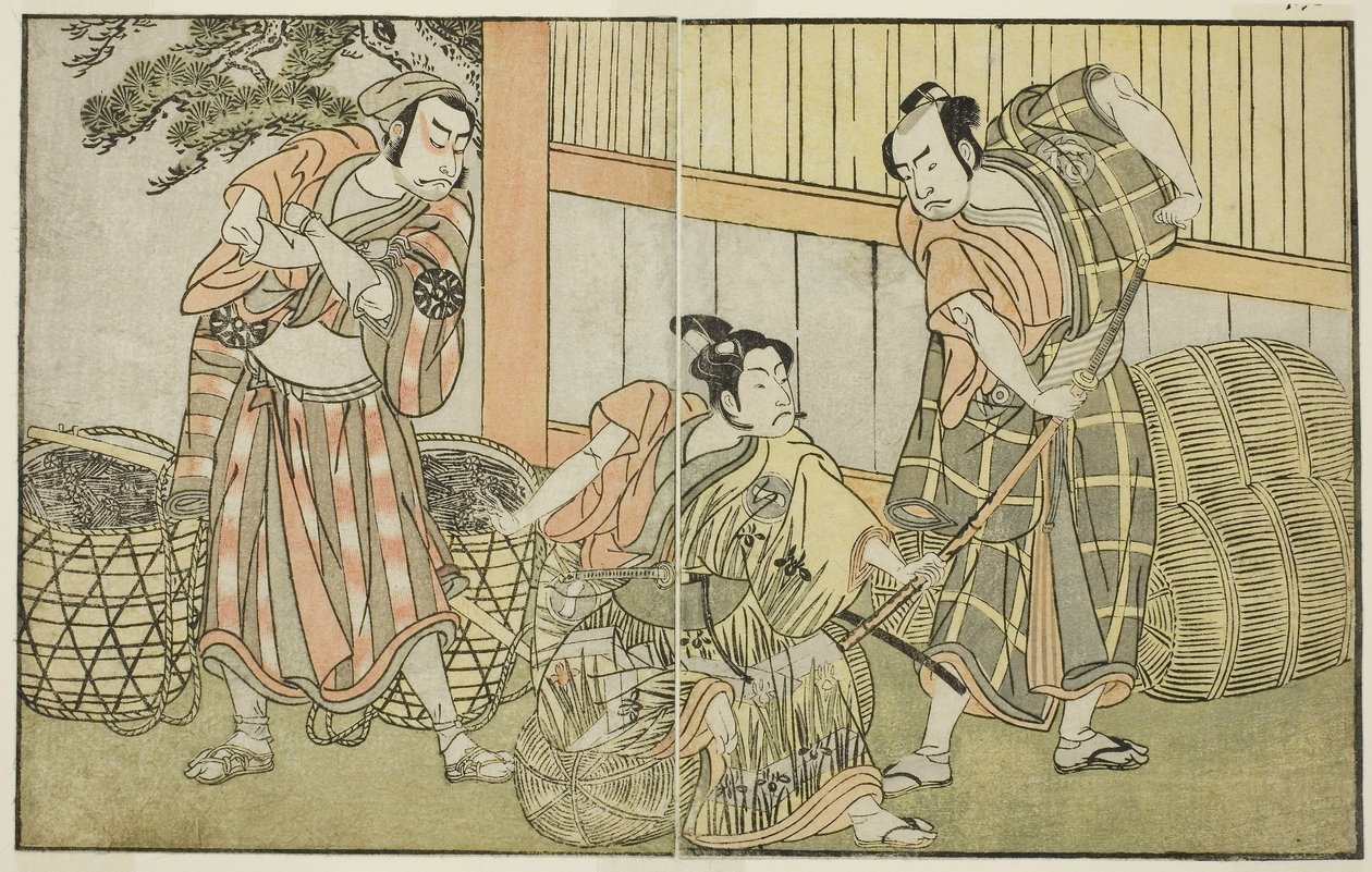 A peça Kuni no Hana Ono no Itsumoji, representada no Teatro Nakamura no décimo primeiro mês, c.1772 (xilogravura) de Katsukawa Shunsho