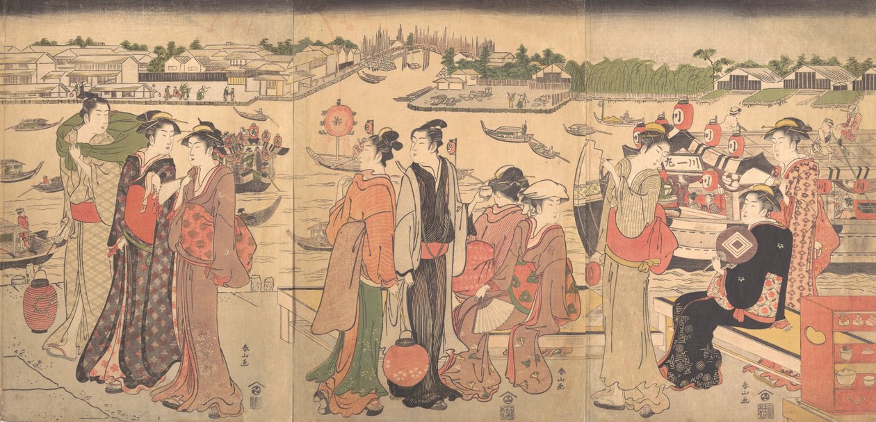 Festival junto ao rio Sumida, final do século XVIII. de Katsukawa Shunzan