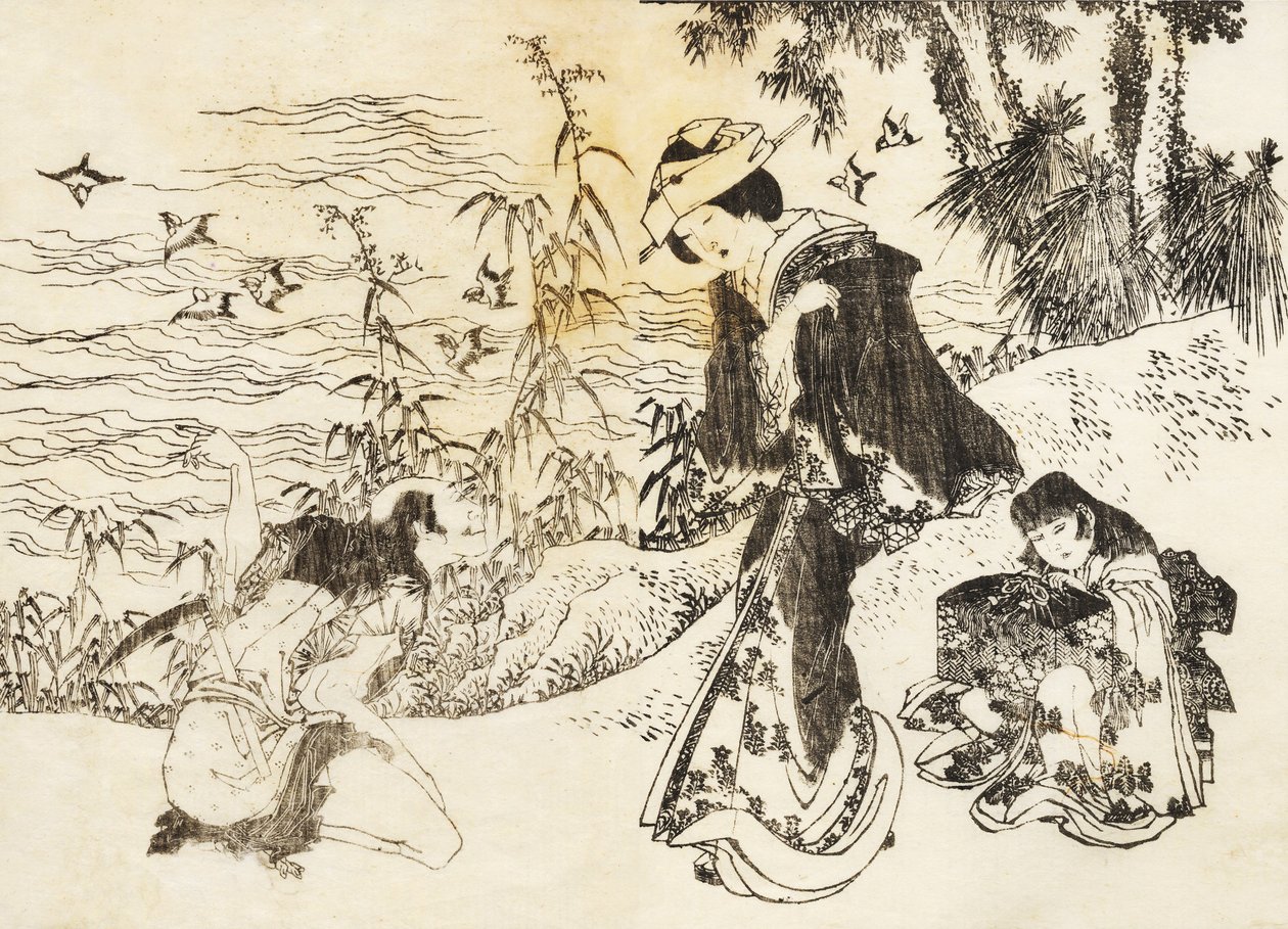 Uma noiva está a caminho com sua empregada de Katsushika Hokusai