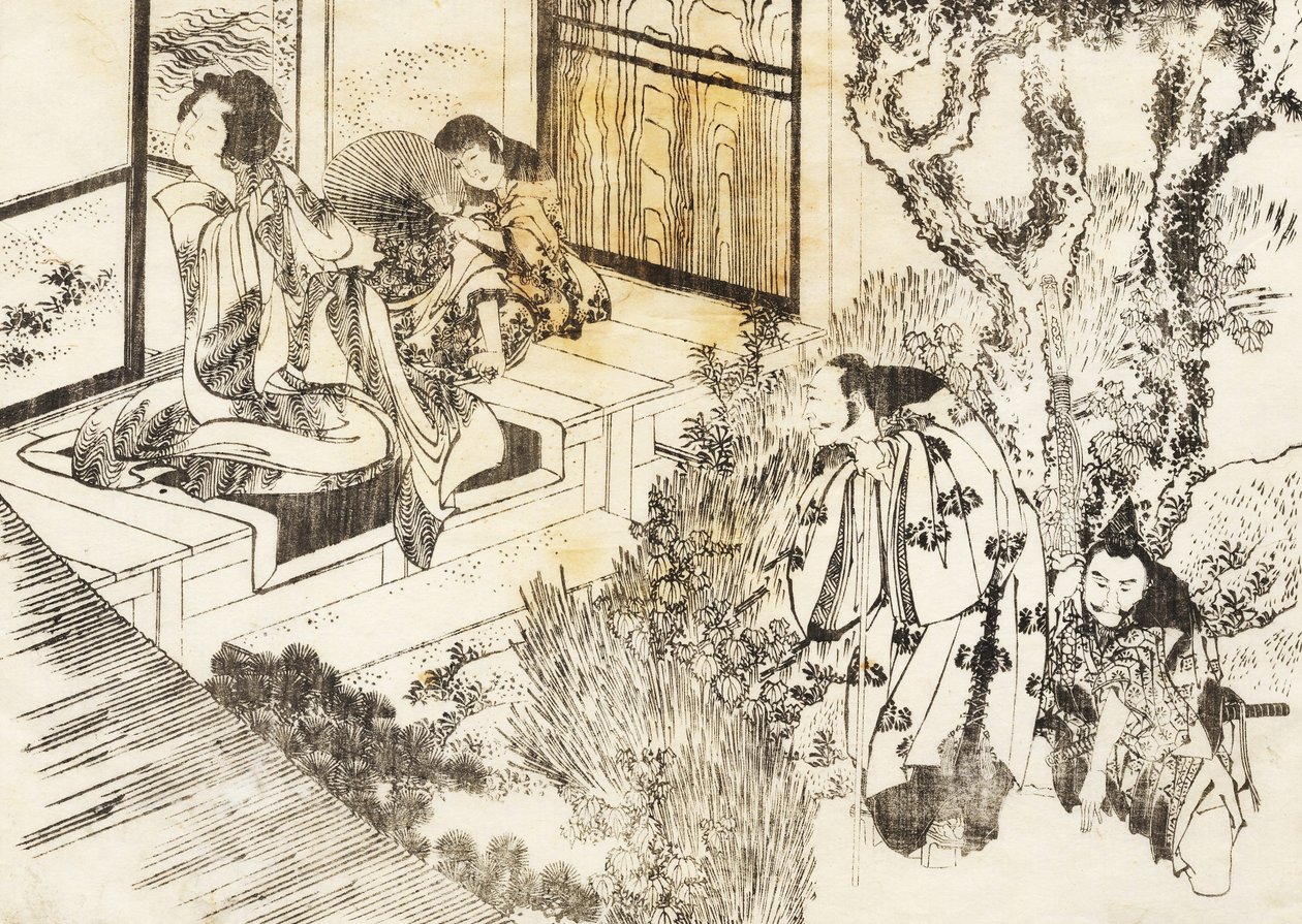 Um homem está assistindo a uma mulher bonita de Katsushika Hokusai