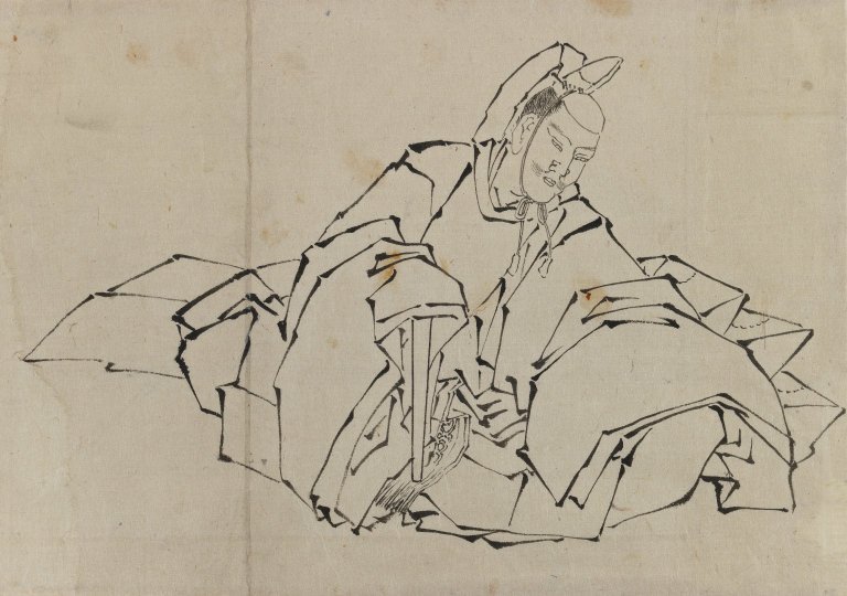 Desenho de nobre sentado em traje completo de Katsushika Hokusai