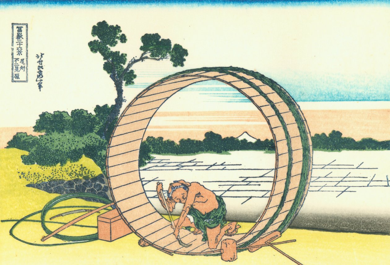 Fuji visto de campos de arroz na província de Owari de Katsushika Hokusai