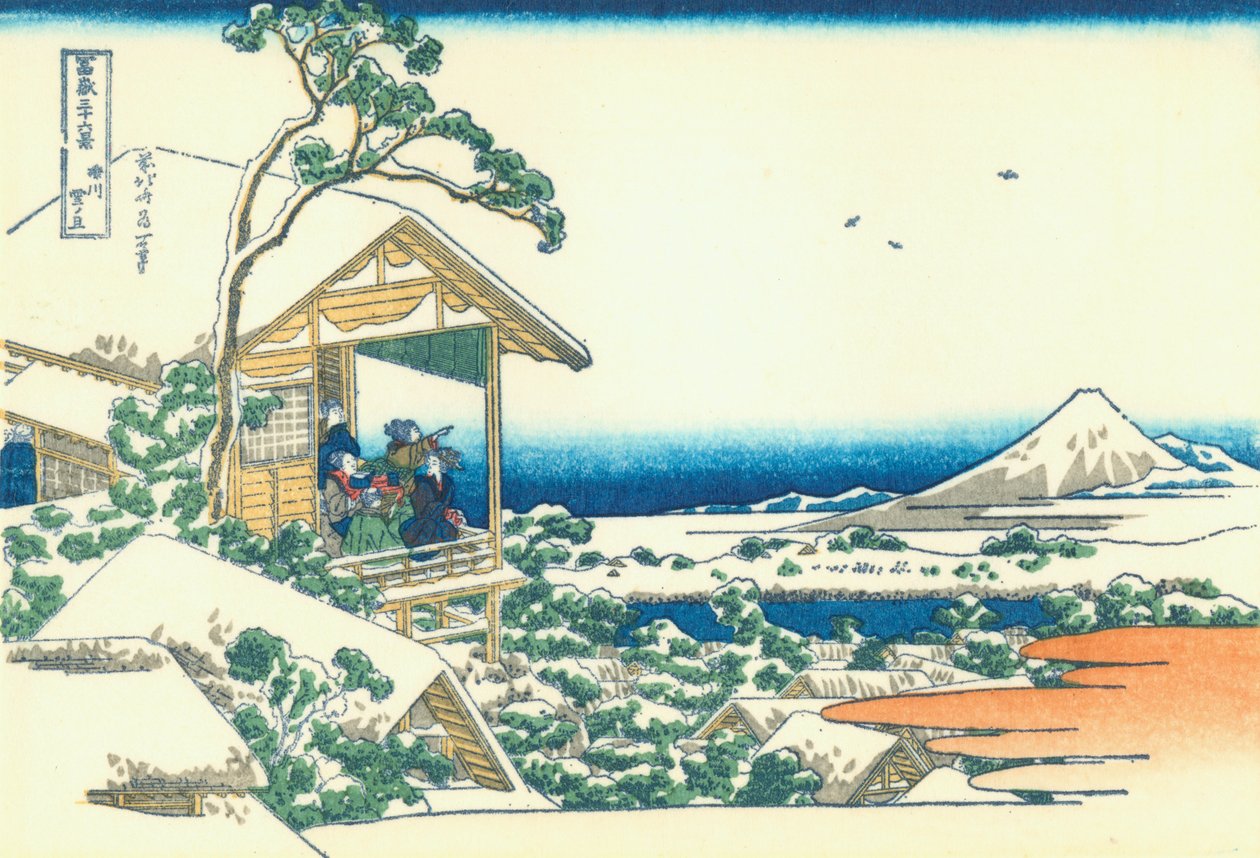 Casa de chá em Koishikawa. A manhã depois de uma nevada de Katsushika Hokusai
