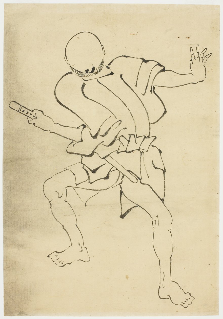 Atendente armado (estudo), c.1815-1849 (tinta no papel) de Katsushika (school of) Hokusai