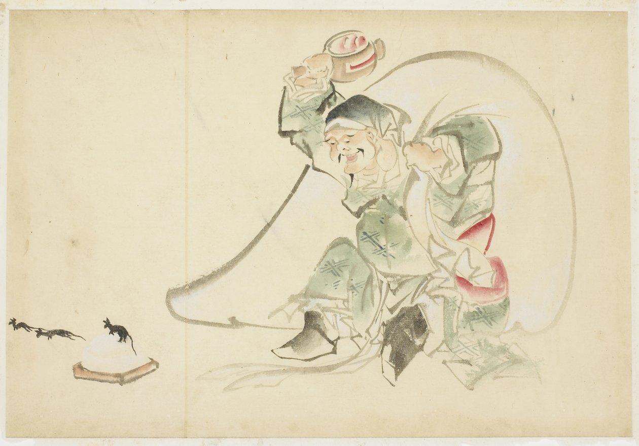 Daikoku, Deus da Felicidade, com a sua Magia
Macete de Katsushika (school of) Hokusai