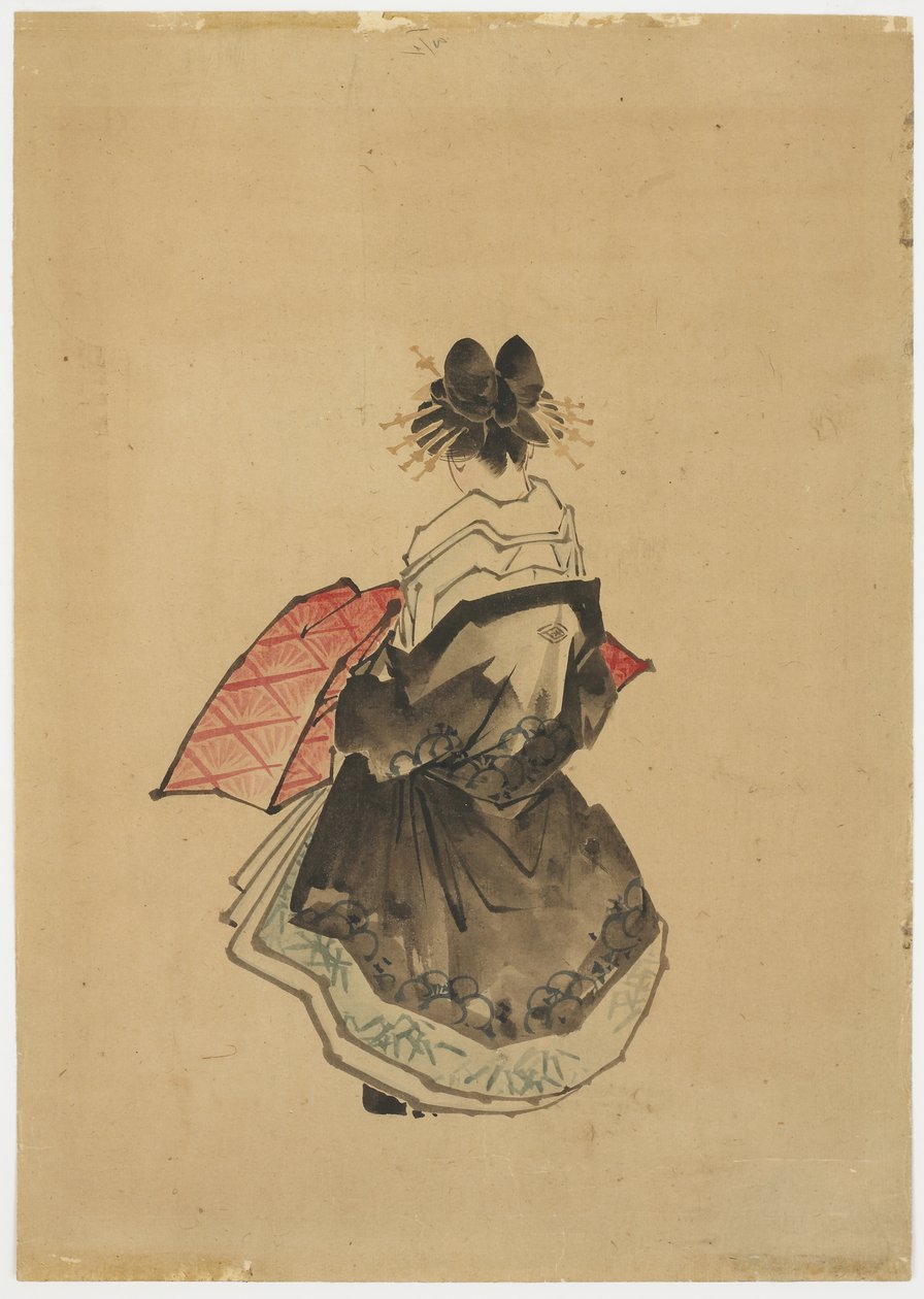 Elegant Beauty (An Oiran), c.1850 (tinta e cor sobre papel) de Katsushika (school of) Hokusai
