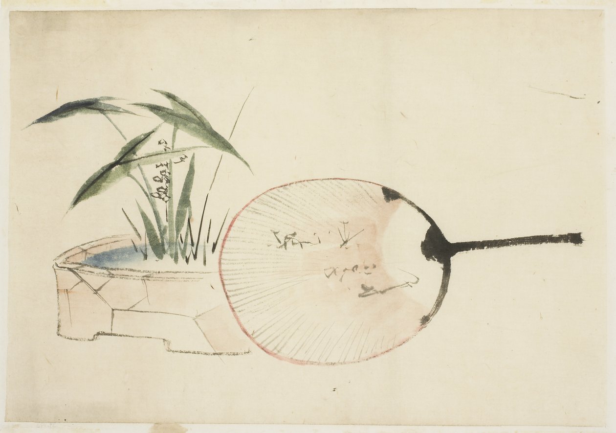 Ventilador e arranjo de plantas de Katsushika (school of) Hokusai