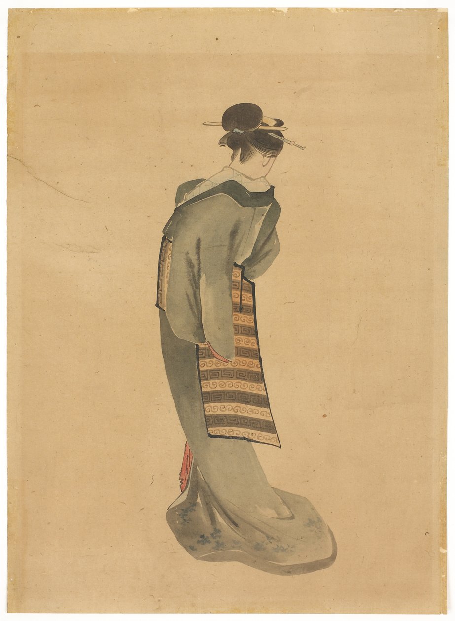 Standing Beauty (vista traseira), c.1850 (tinta e cor no papel) de Katsushika (school of) Hokusai