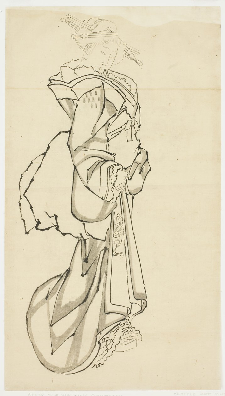 Walking Courtesan (estudo), c.1815-1849 (tinta no papel de Katsushika (school of) Hokusai