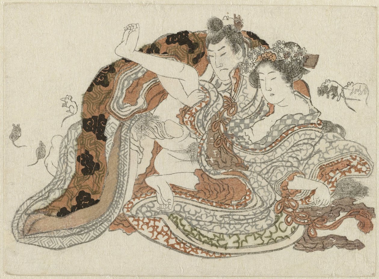 Casal de amor e ratos de Katsushika Hokusai (possibly)