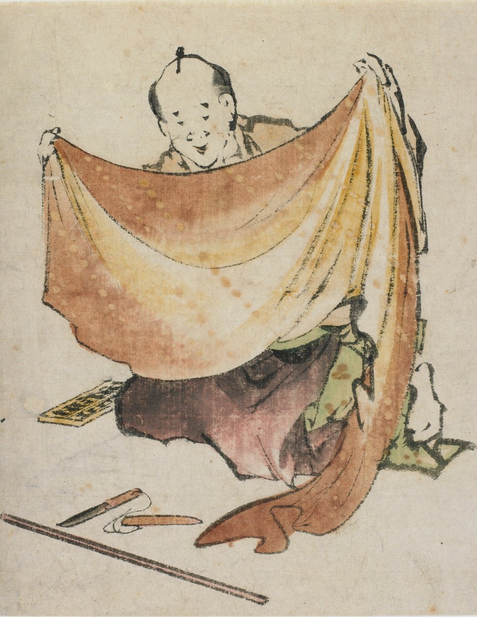 Um comerciante de tecidos, final do século 18 e início do século 19. de Katsushika Hokusai