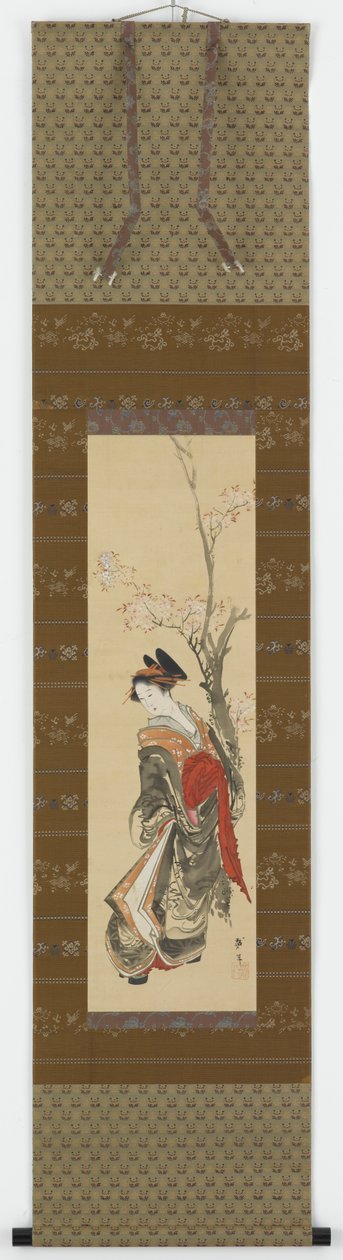 Uma cortesã sob uma cerejeira, final do século XVIII e início do século XIX. de Katsushika Hokusai