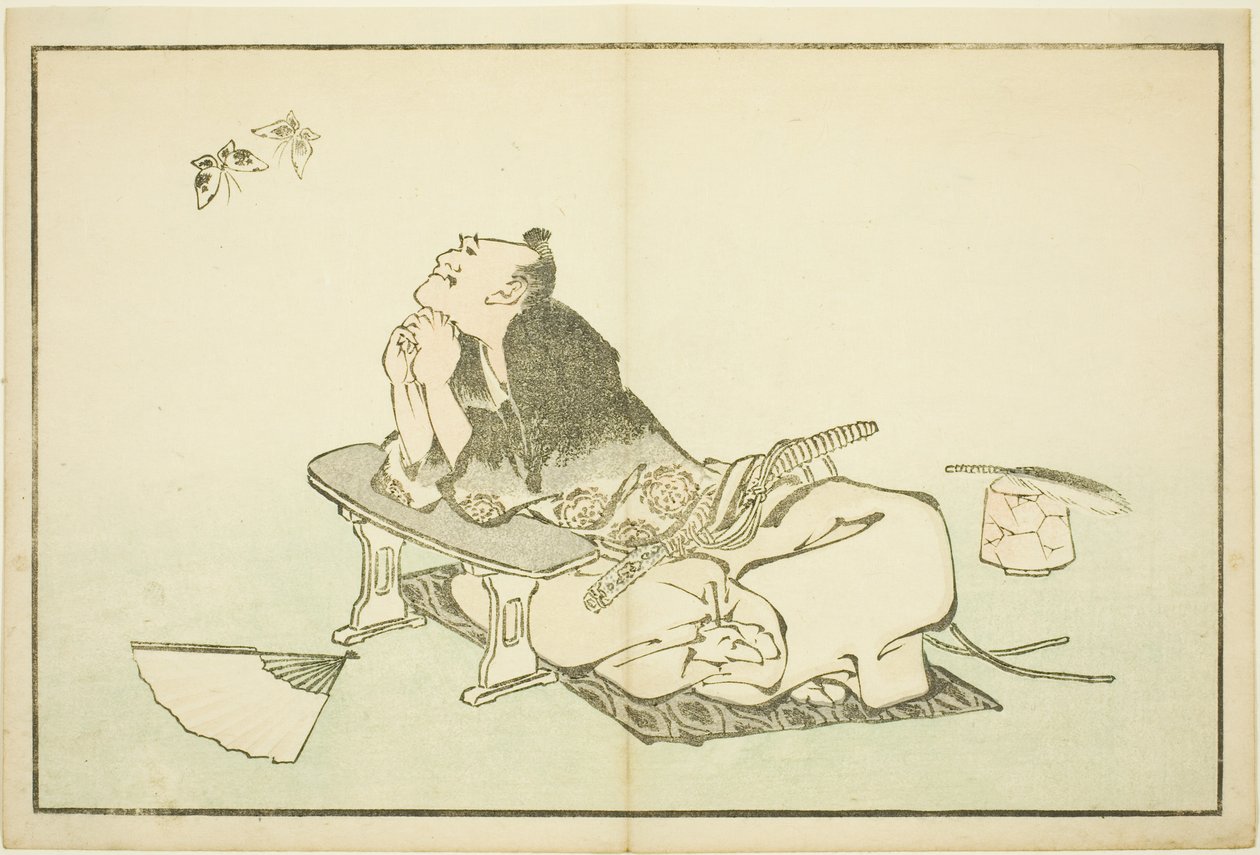 Um filósofo observando um par de borboletas, do livro ilustrado de pinturas realistas de Hokusai (Hokusai shashin gafu) de Katsushika Hokusai