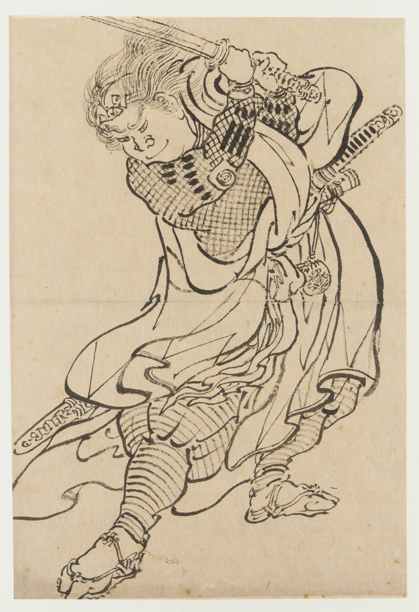 Um guerreiro, final do século 18 e início do século 19. de Katsushika Hokusai