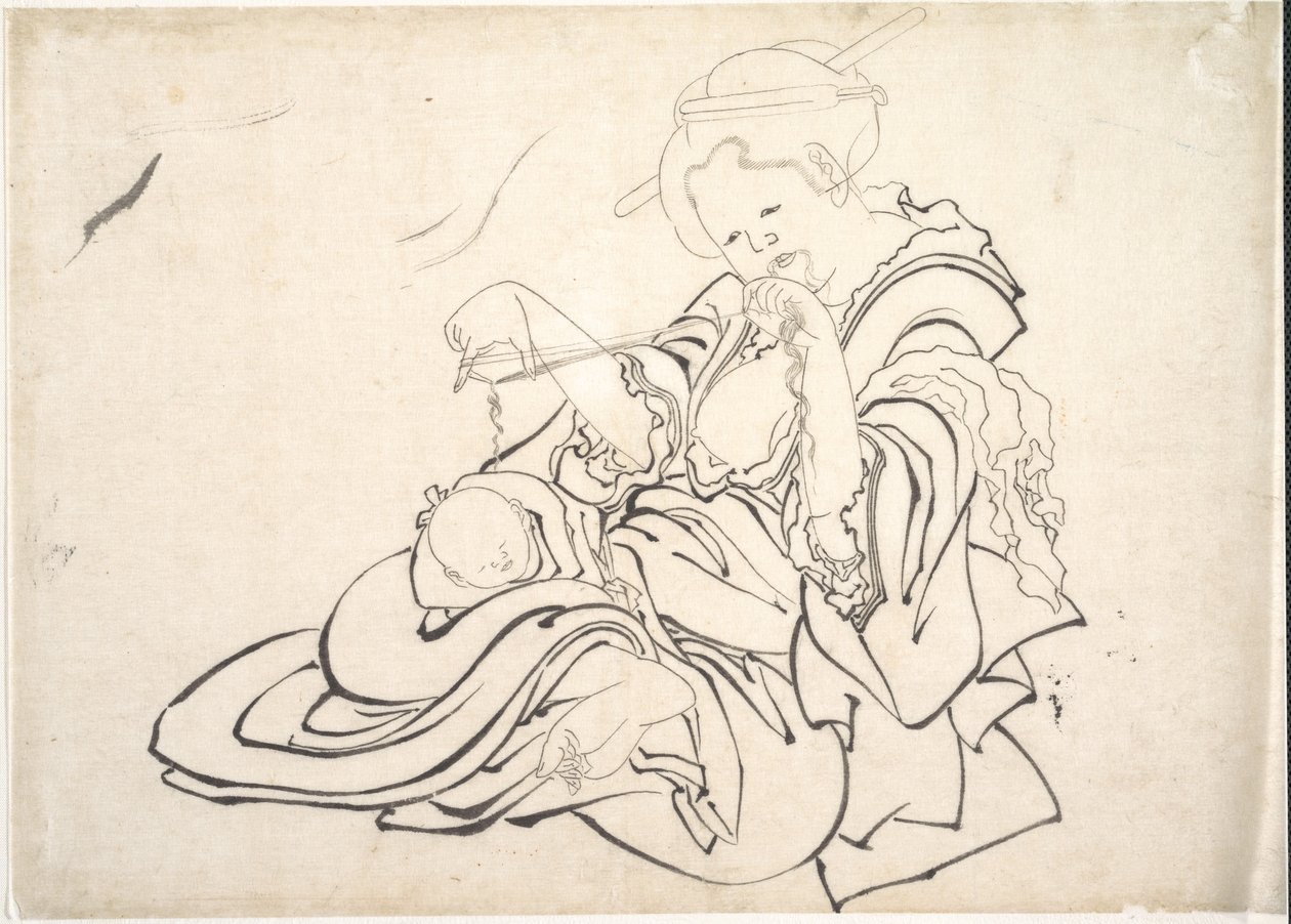 Uma mulher e um bebé de Katsushika Hokusai