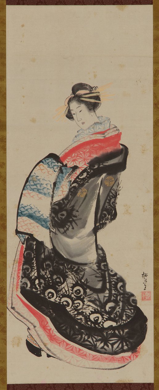 Uma cortesã em pé, final do século XVIII e início do século XIX. de Katsushika Hokusai
