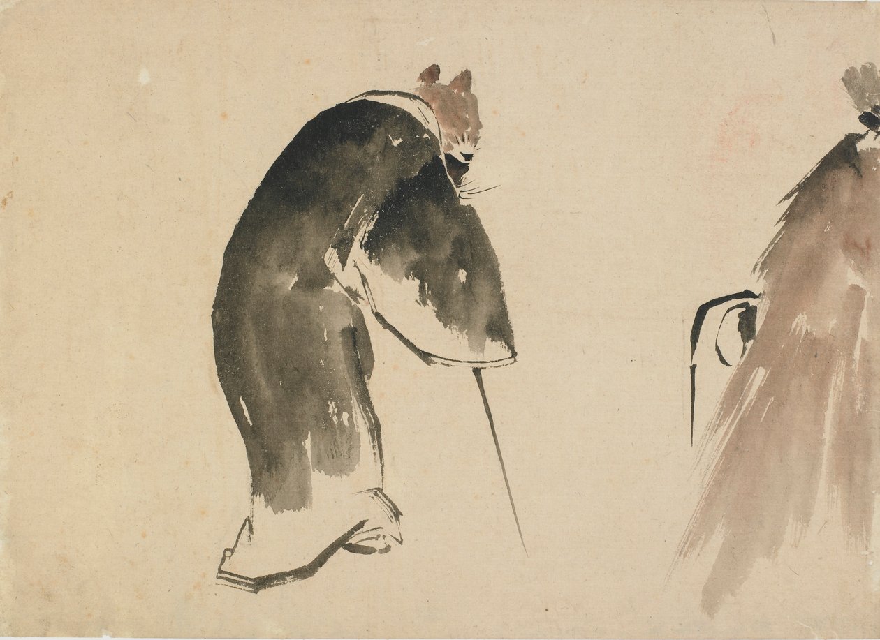Um rato velho vestido com uma túnica preta, final do século 18 e início do século 19. de Katsushika Hokusai