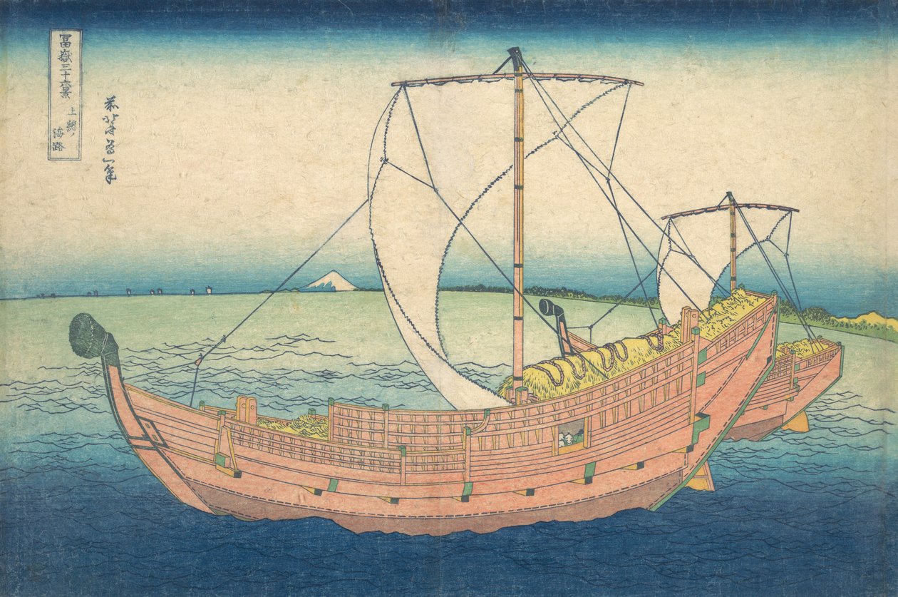 At Sea off Kazusa Kazusa no kairo, da série Trinta e seis vistas do Monte Fuji..., ca. 1830-32. de Katsushika Hokusai