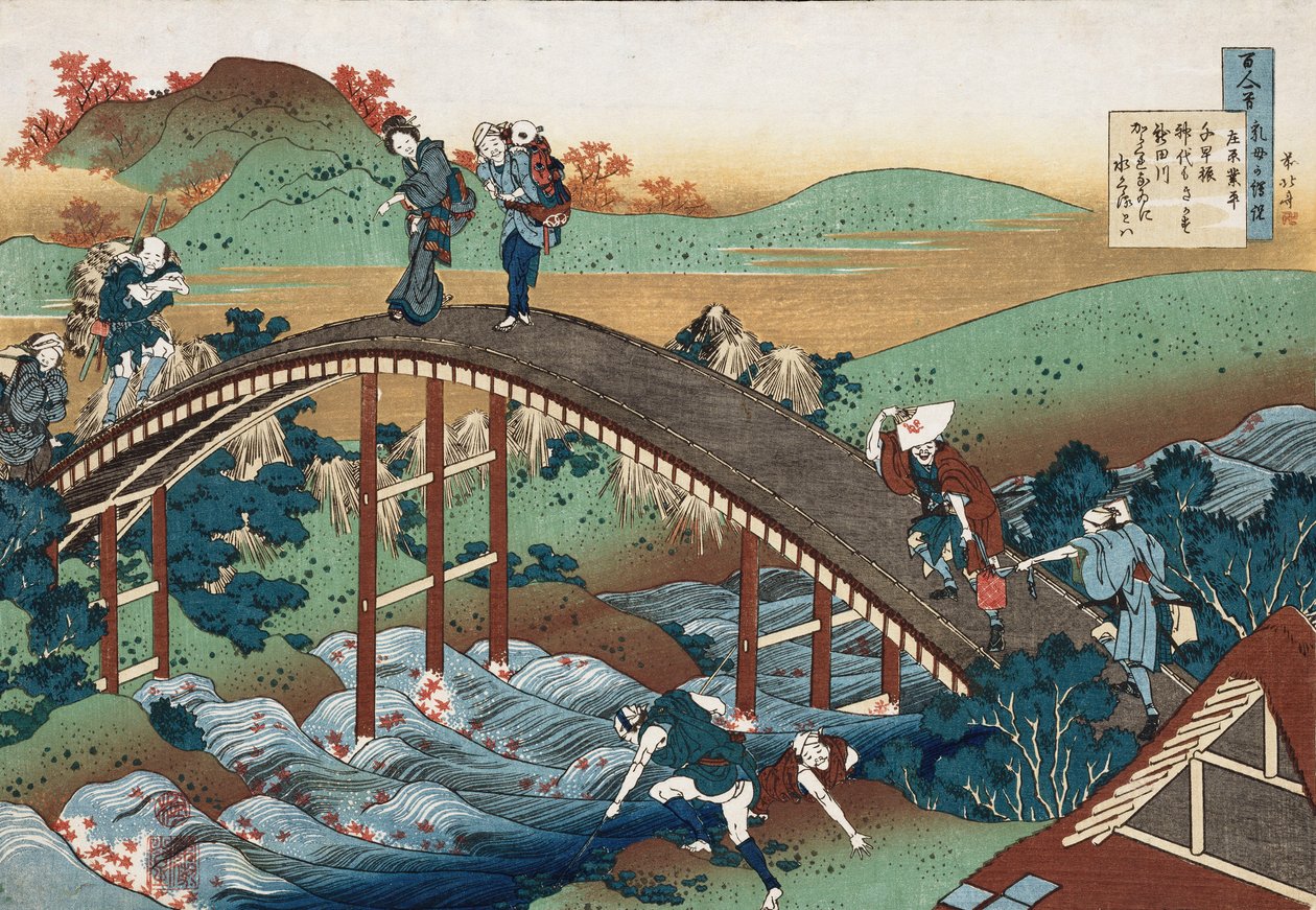 Folhas de outono no rio Tsutaya, da série "Cem poemas contados pela enfermeira", c.1839 de Katsushika Hokusai