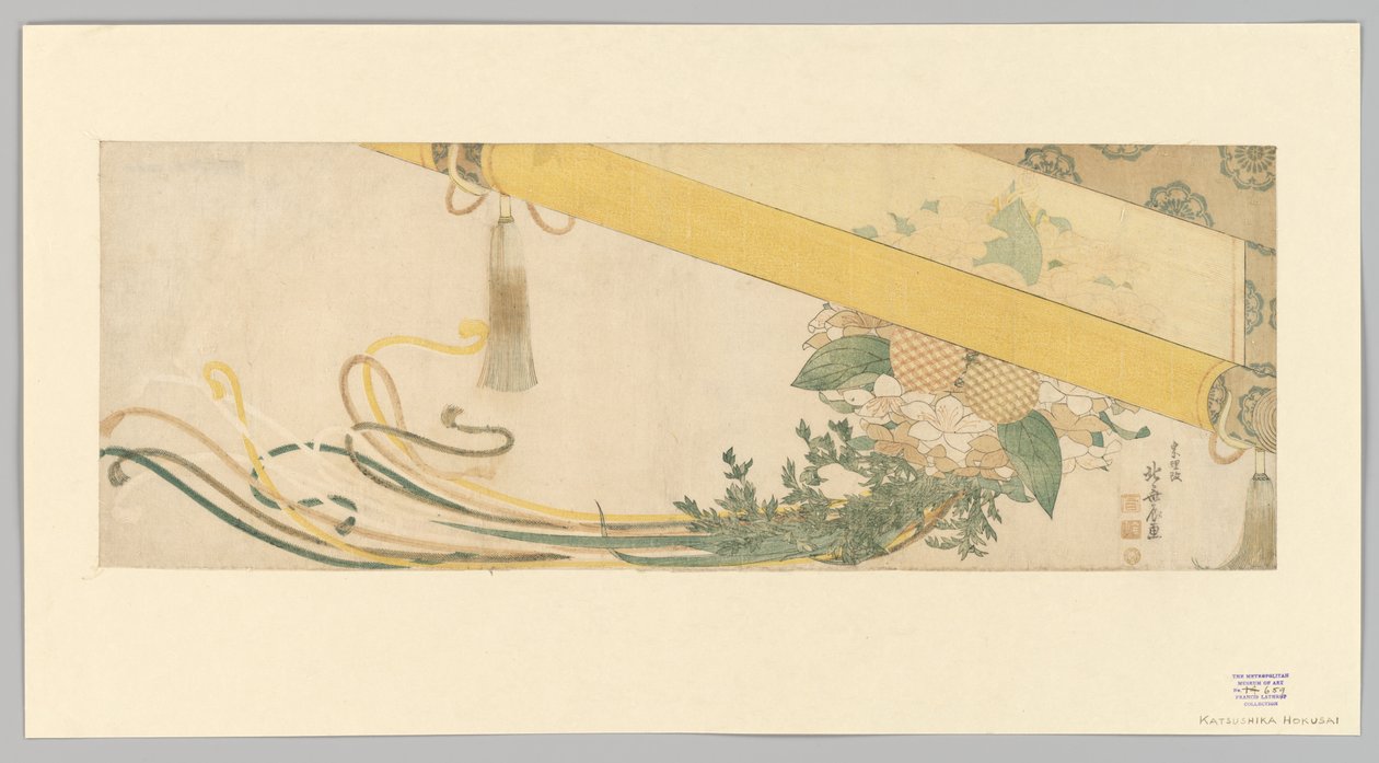 Cesto de flores com persiana de bambu de Katsushika Hokusai