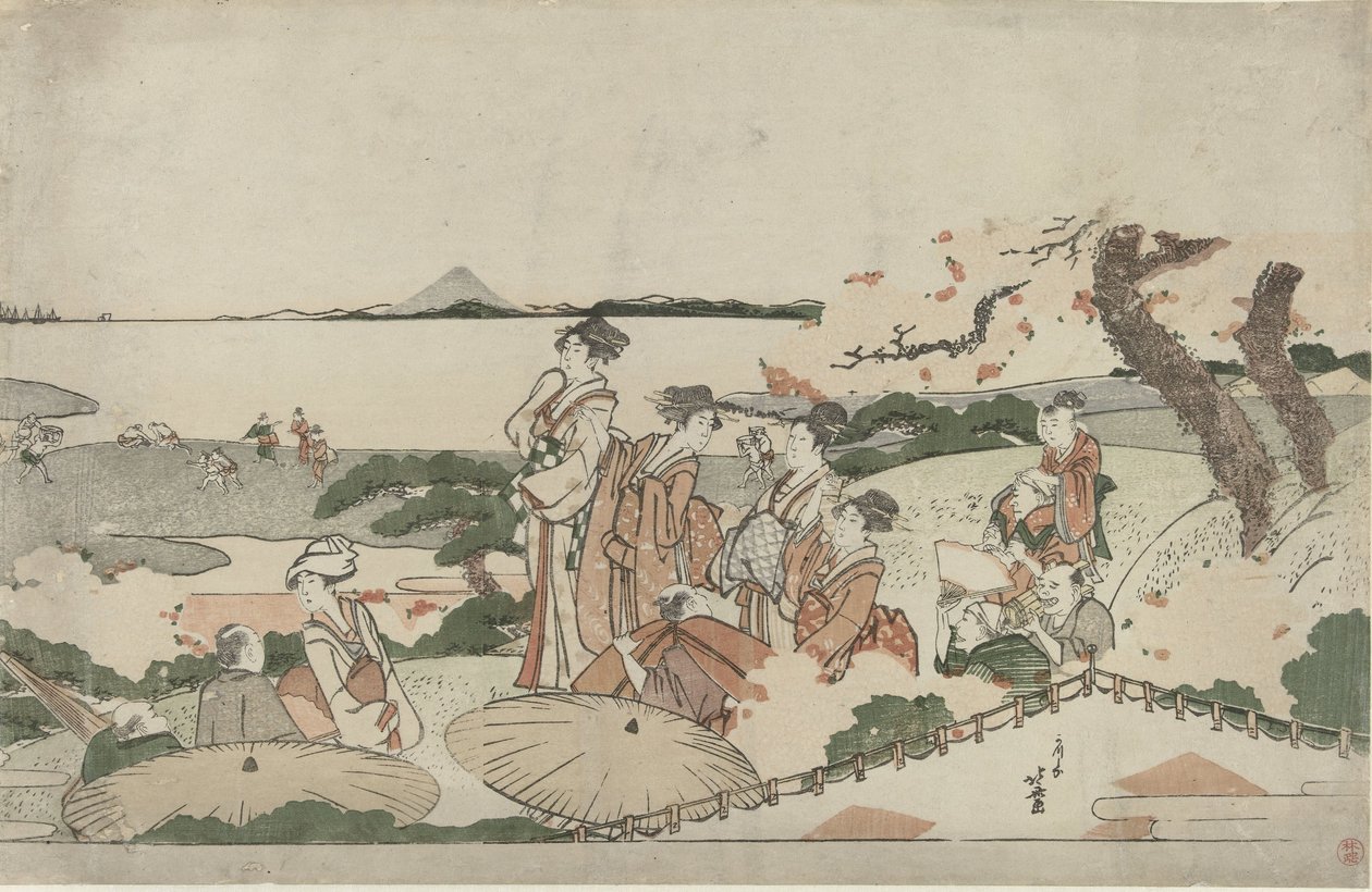Admirando a flor de cerejeira em Gotenyama de Katsushika Hokusai