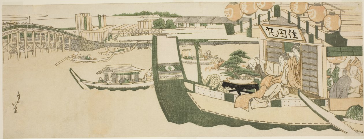 Festas de barco no rio Sumida de Katsushika Hokusai