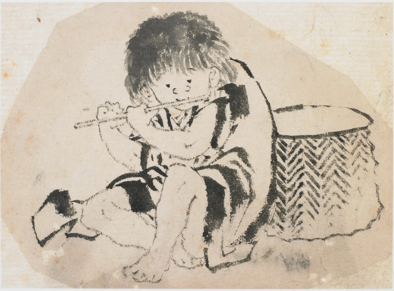 Menino tocando flauta, período Edo, ca. 1840. de Katsushika Hokusai