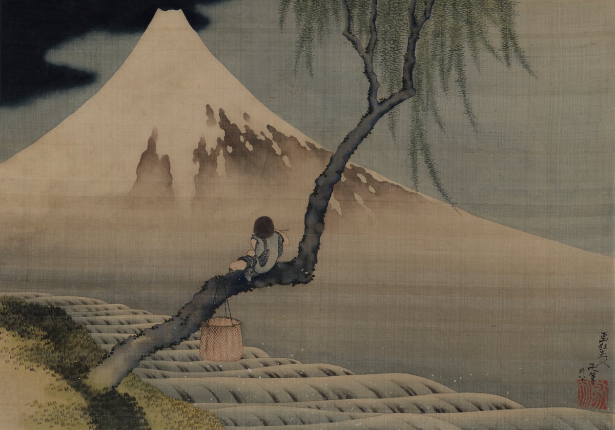 Menino vendo o Monte Fuji, 1839. de Katsushika Hokusai