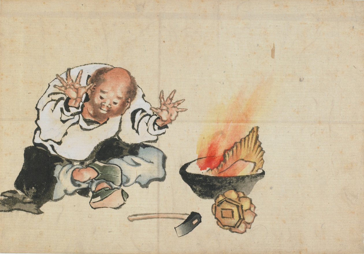 Queimando uma imagem budista, final do século 18 e início do século 19. de Katsushika Hokusai