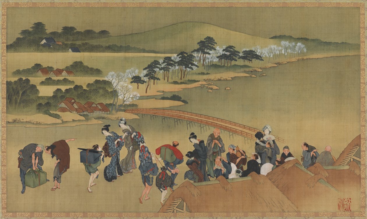 Vista da flor de cerejeira, final do século 18 e início do século 19. de Katsushika Hokusai