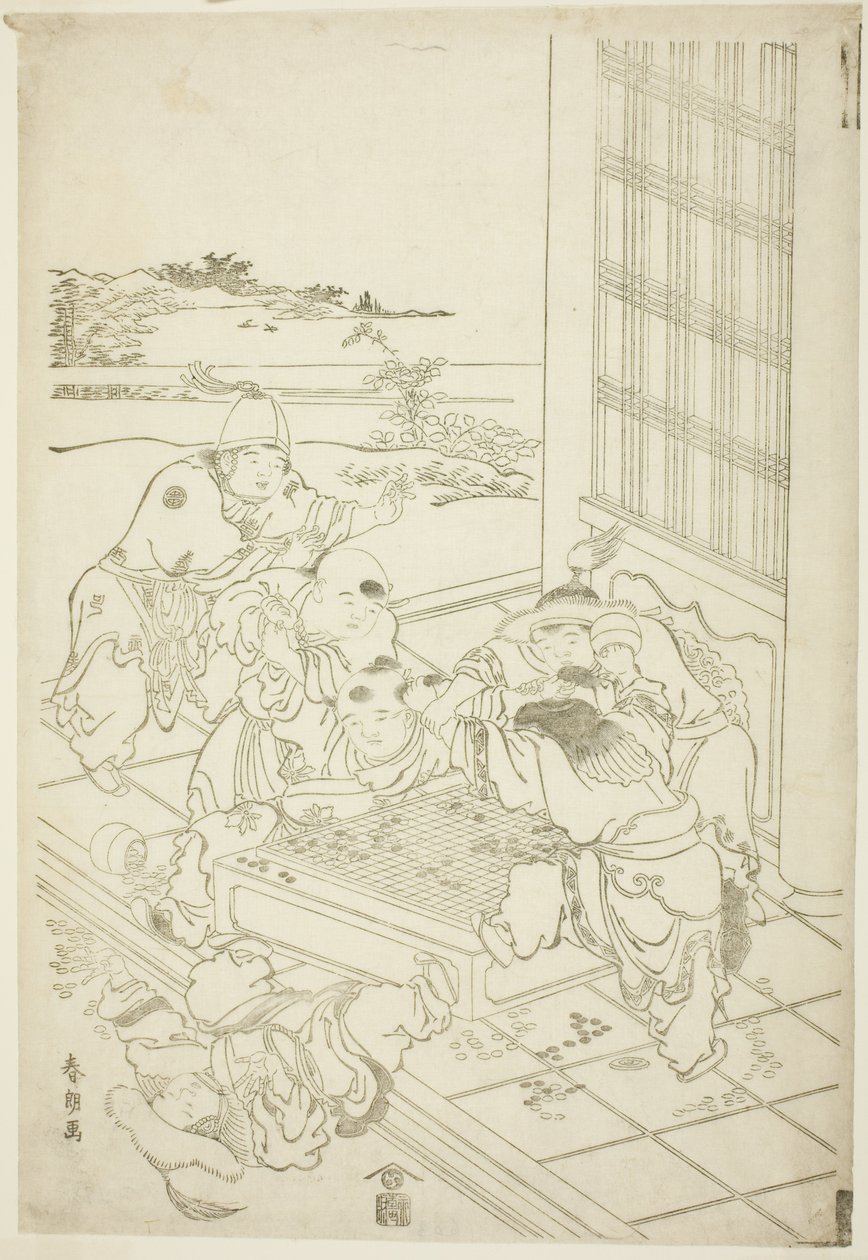 Meninos chineses e tártaros brigando por um jogo de Go de Katsushika Hokusai