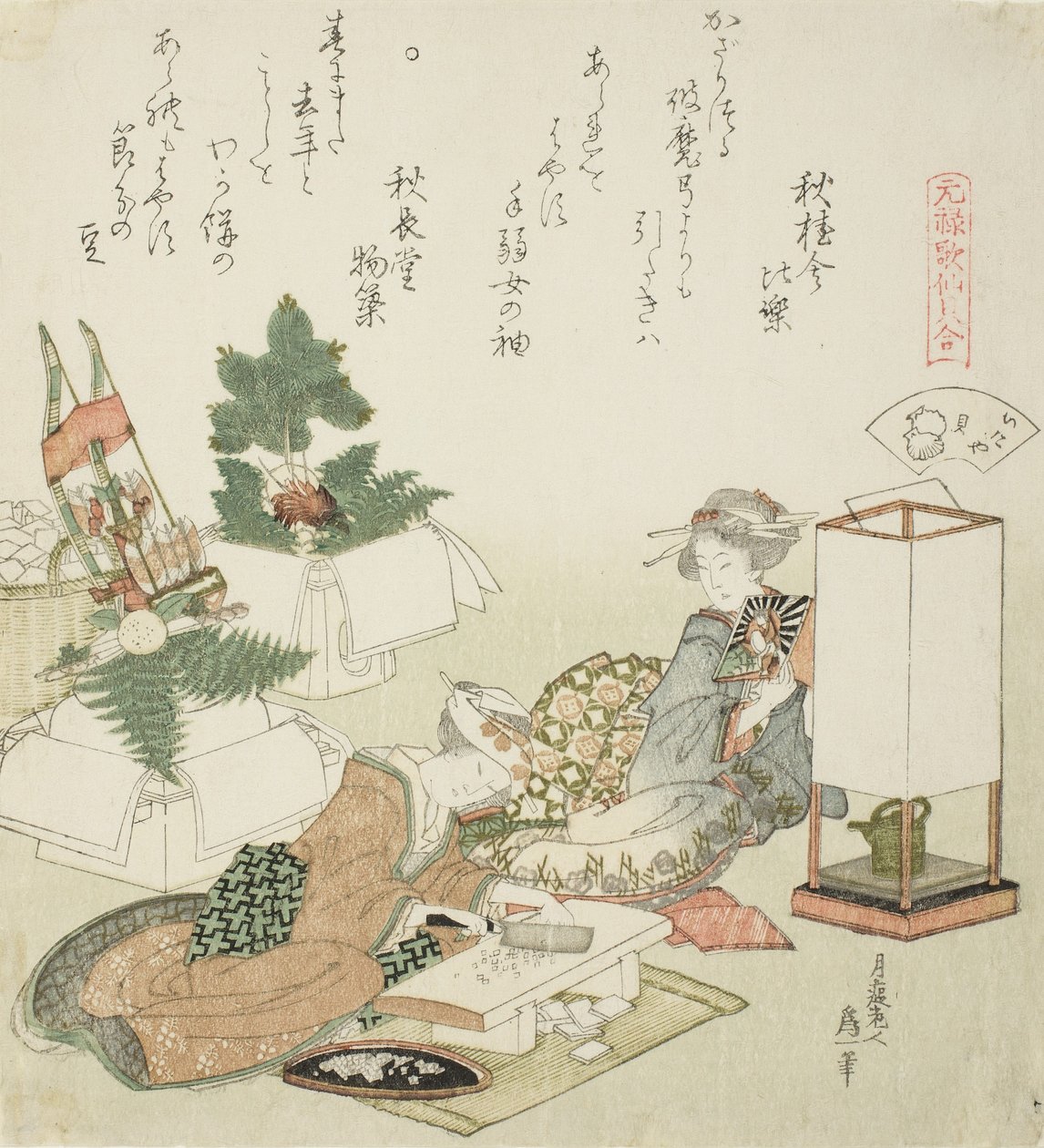 Picar bolos de arroz, ilustração para The Board-Roof Shell de Katsushika Hokusai
