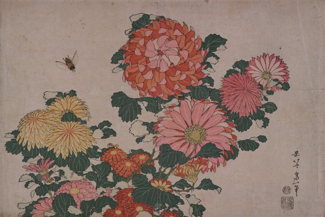 Crisântemos e mosca-de-cavalo de Katsushika Hokusai