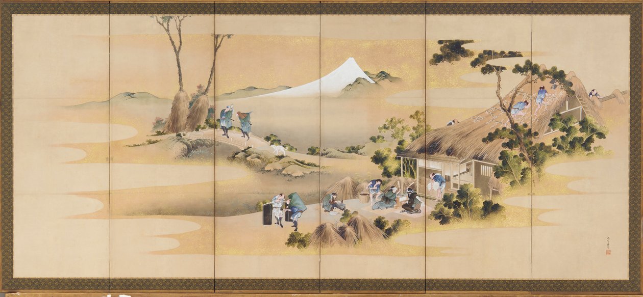 Cenas do país e Monte Fuji, um de um par, período Edo, ca. 1830-1832. de Katsushika Hokusai