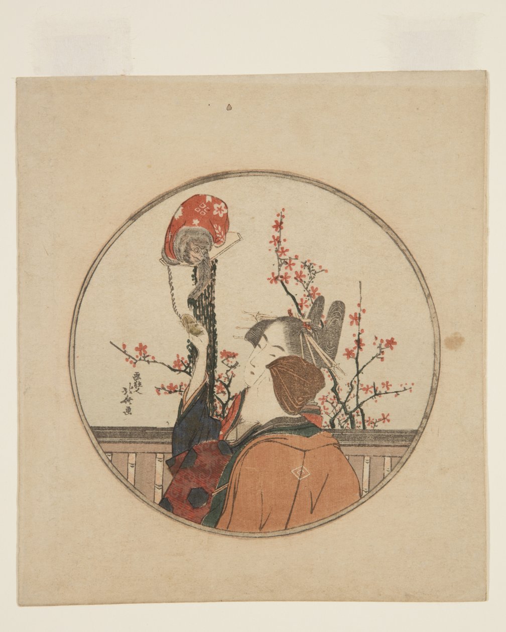 Courtesan, Guest, e Pet Monkey (impressão a cores de bloco de madeira) de Katsushika Hokusai