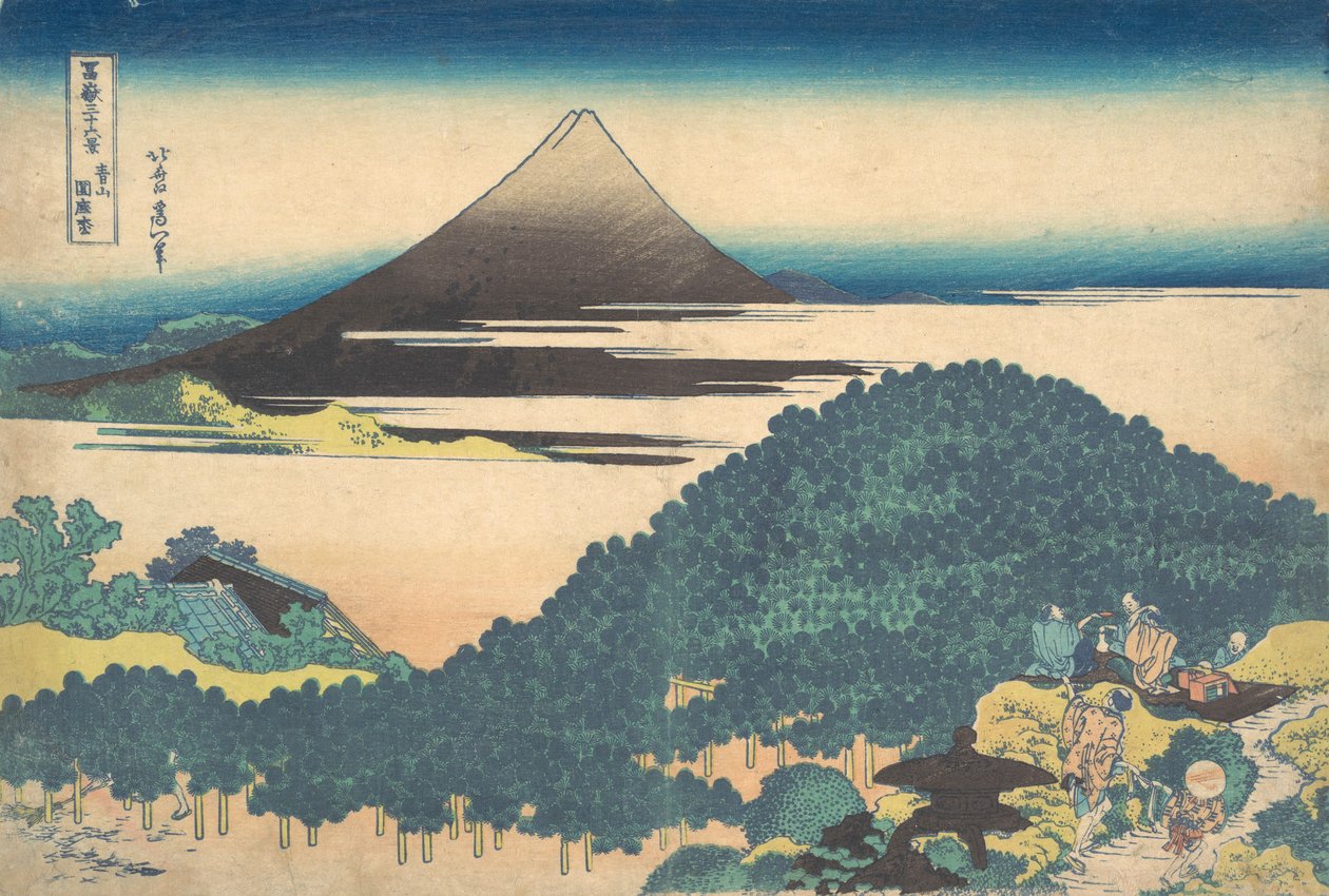 Almofada Pine em Aoyama Aoyama enza no matsu, da série Trinta e seis vistas de ..., ca. 1830-32. de Katsushika Hokusai