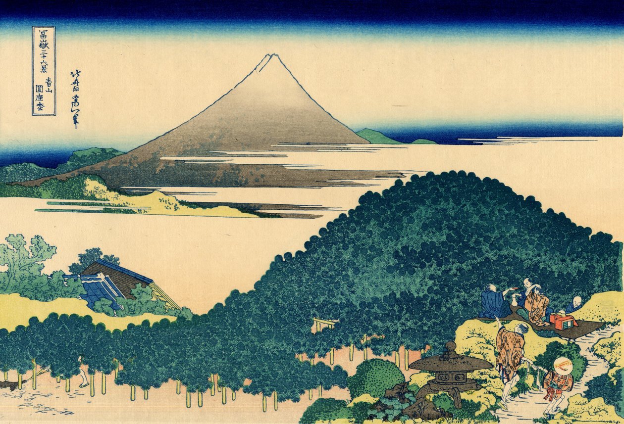 Almofada de pinheiro em Aoyama, Edo, c.1830 (impressão em bloco de madeira) de Katsushika Hokusai