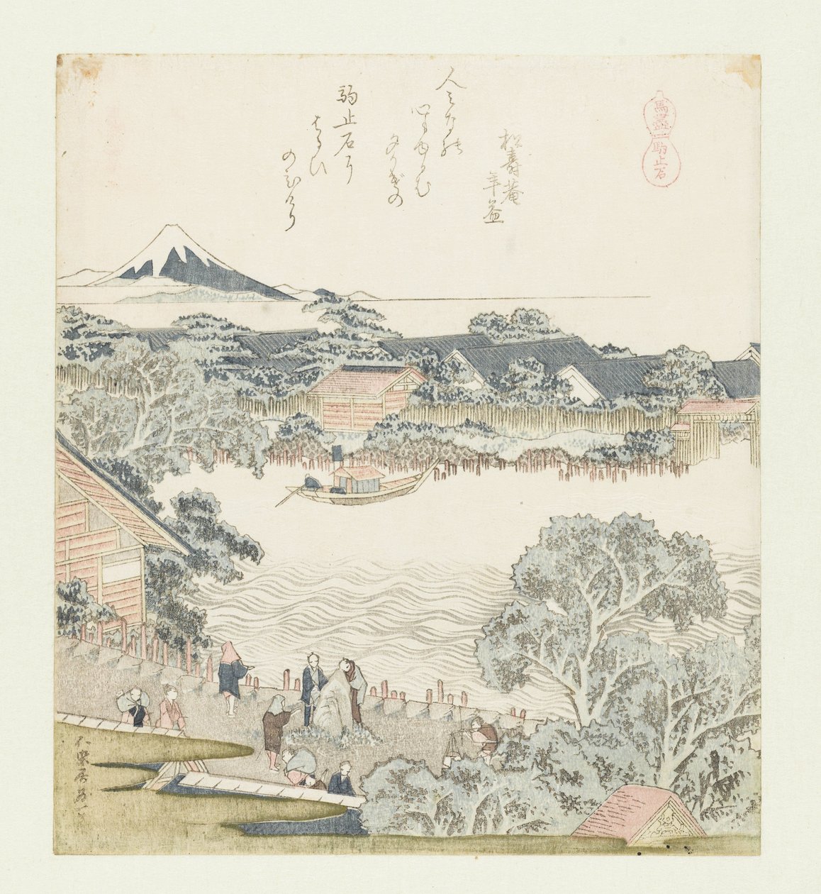 A pedra de amarração do cavalo Komatomeishi (título no objeto) Uma série com cavalos (título da série) Umazukushi (título da série no objeto) de Katsushika Hokusai