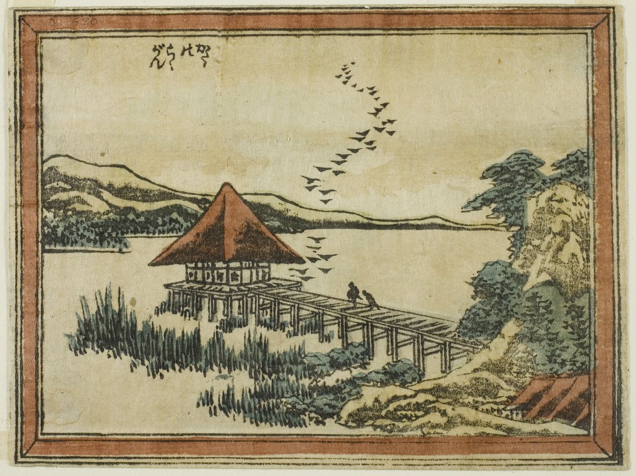 Descendentes Gansos em Katada (Katada no rakugan), da série Eight Views of Omi in Etching Style (Doban Omi hakkei) de Katsushika Hokusai