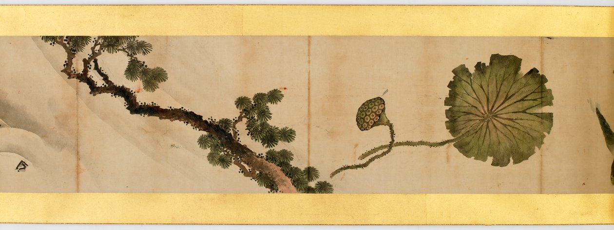 Detalhe do Handscroll com diversas imagens, período Edo, 1839 tinta e cor em papel de Katsushika Hokusai