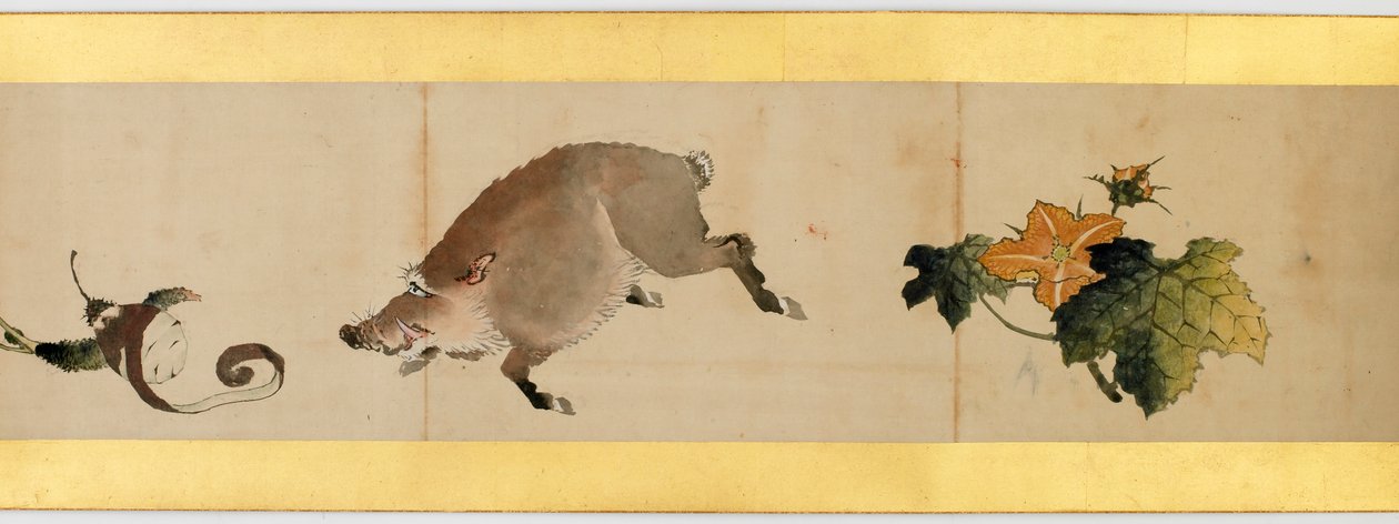 Detalhe do Handscroll com diversas imagens, período Edo, 1839 tinta e cor em papel de Katsushika Hokusai
