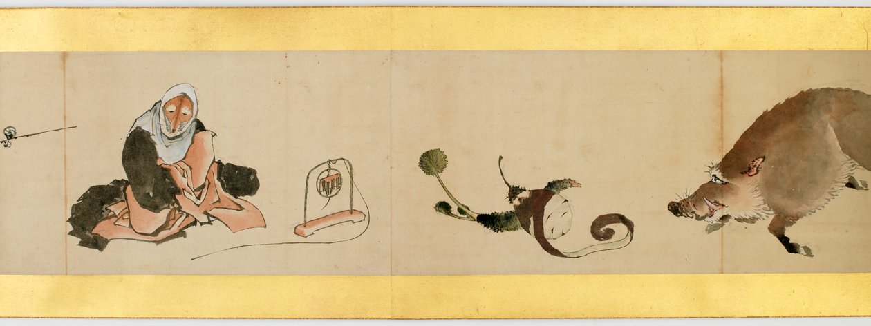 Detalhe do Handscroll com diversas imagens, período Edo, 1839 tinta e cor em papel de Katsushika Hokusai