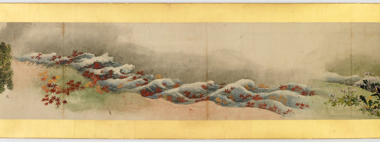 Detalhe do Handscroll com diversas imagens, período Edo, 1839 tinta e cor em papel de Katsushika Hokusai