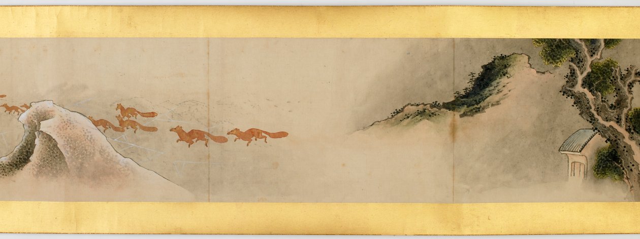 Detalhe do Handscroll com diversas imagens, período Edo, 1839 tinta e cor em papel de Katsushika Hokusai