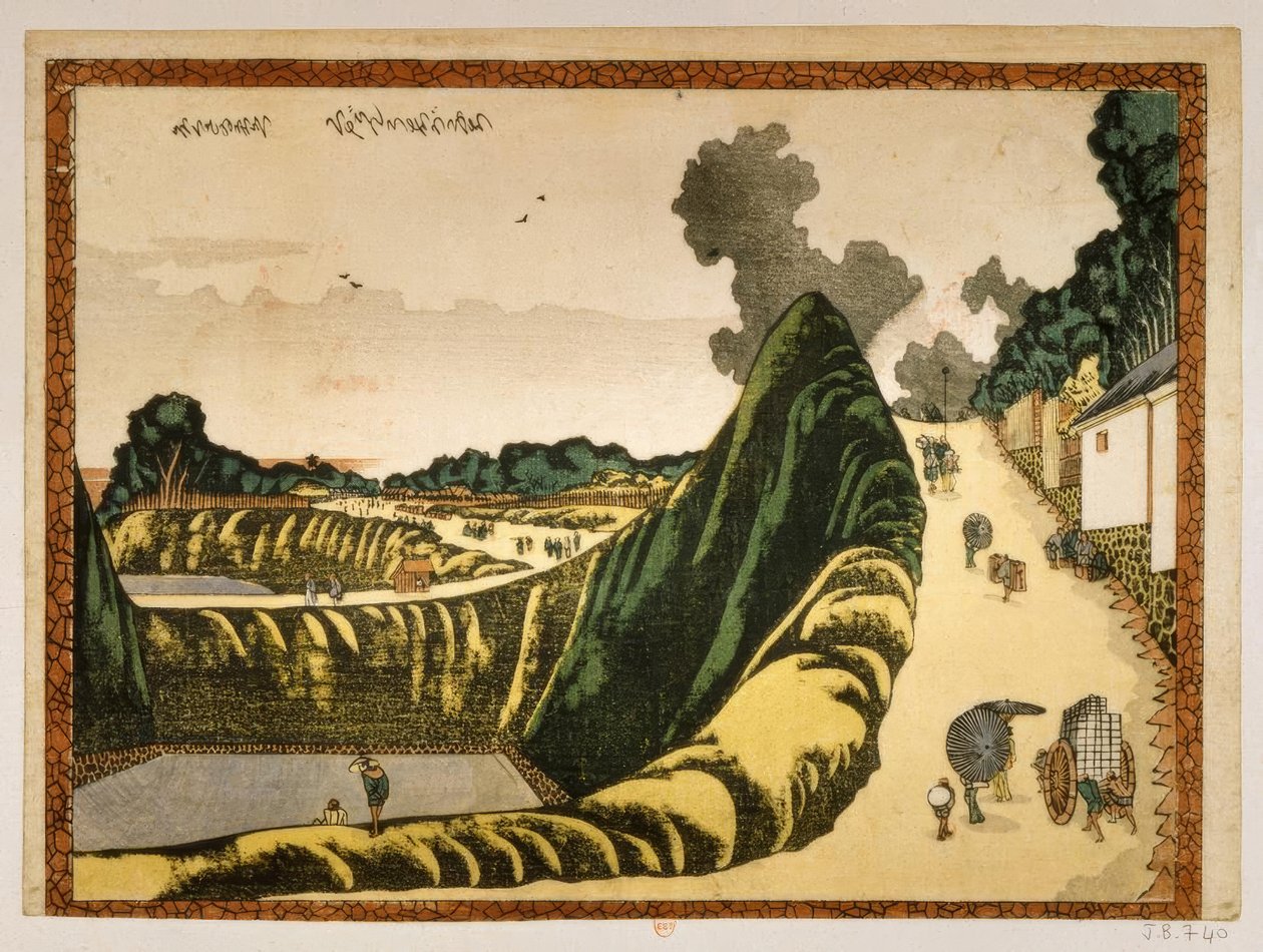 Aldeia na estrada de Ushigafuchi para Kudan de Katsushika Hokusai