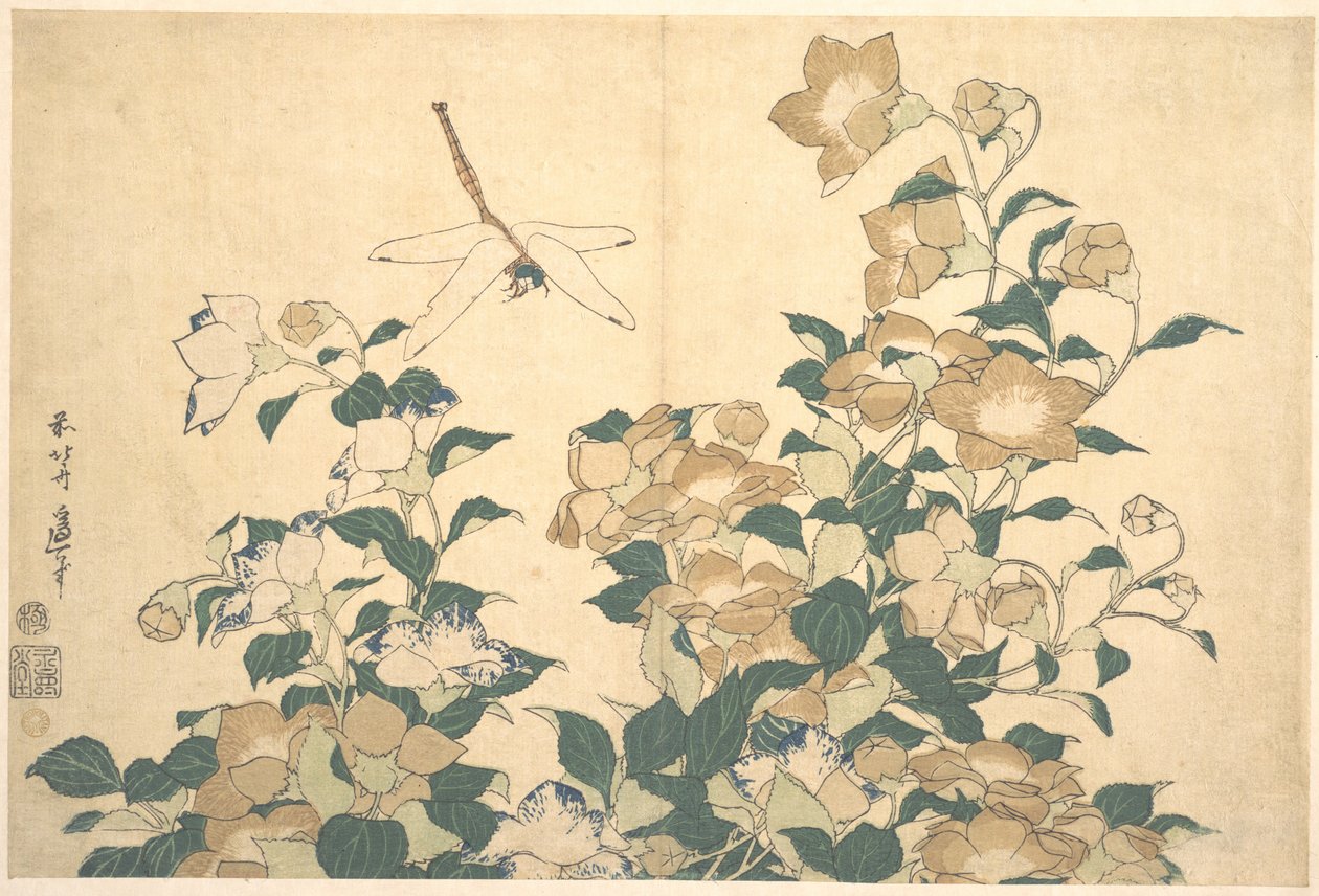 Libélula e campânula de Katsushika Hokusai