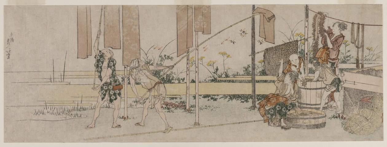 Tintureiros no trabalho de Katsushika Hokusai